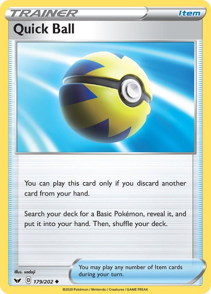 Quick Ball 179/202 SWSH01: Sword & Shield Base Set Uncommon Pokemon Reverse Holofoil Lightly Played English Trading Card