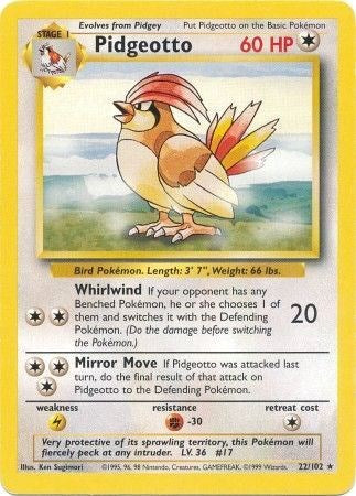 Pidgeotto 022/102 Base Set Rare Pokemon Normal Moderately Played English Trading Card
