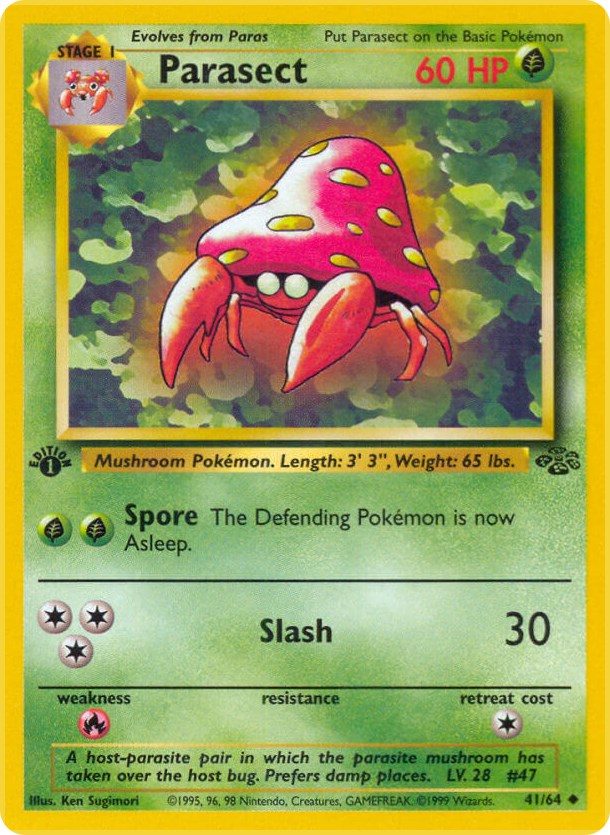 Parasect 41/64 Jungle Uncommon Pokemon Unlimited Moderately Played English Trading Card