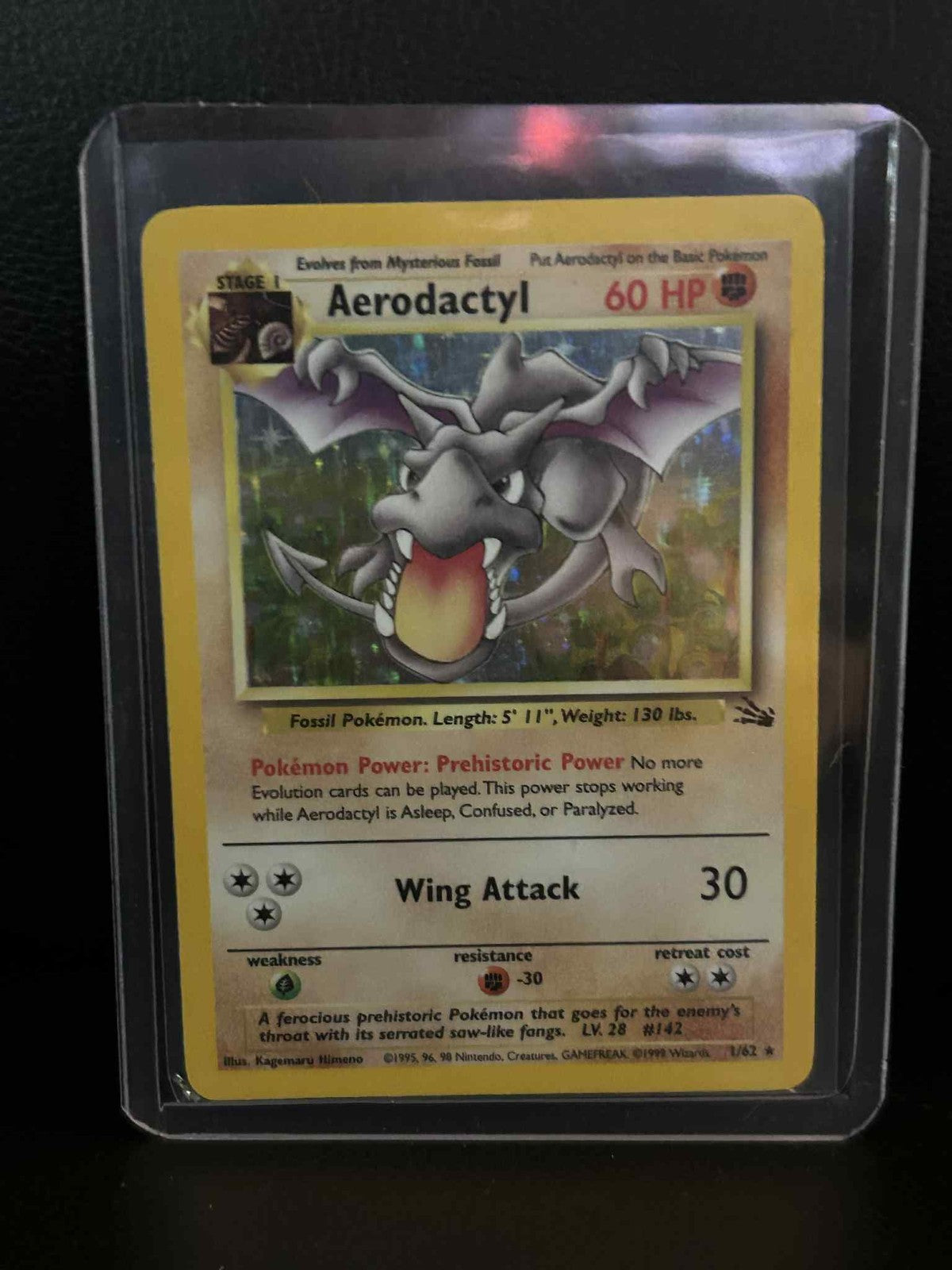 Aerodactyl - 1/62 - Holo Rare - Unlimited Edition Fossil Pokemon Moderately Play