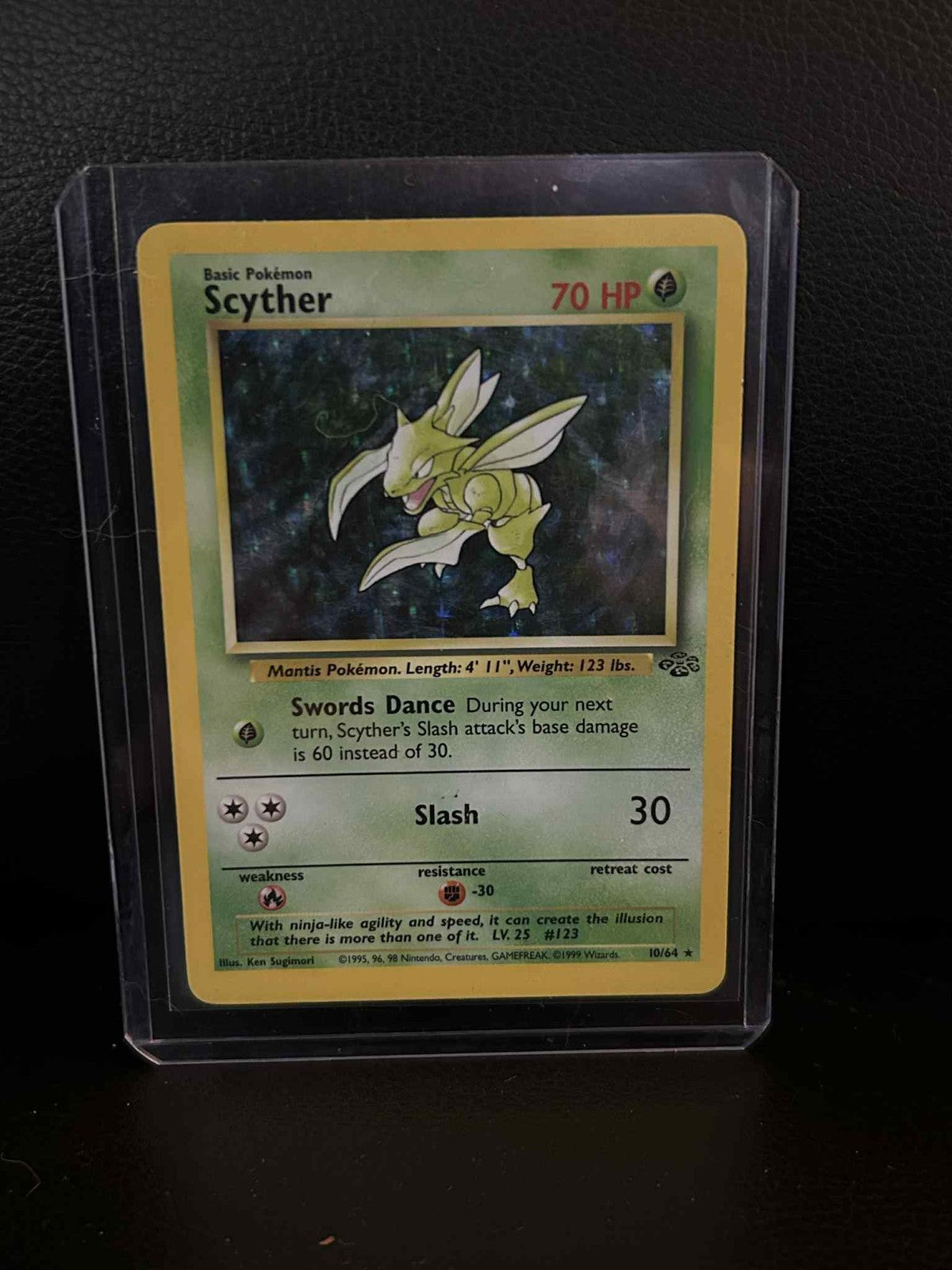Scyther - 10/64 - Holo Rare - Unlimited Edition Jungle Pokemon Damaged, English