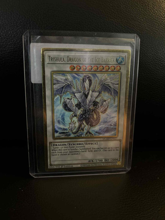 Trishula, Dragon of the Ice Barrier - MGED-EN027 - Premium Gold Rare - 1st Editi