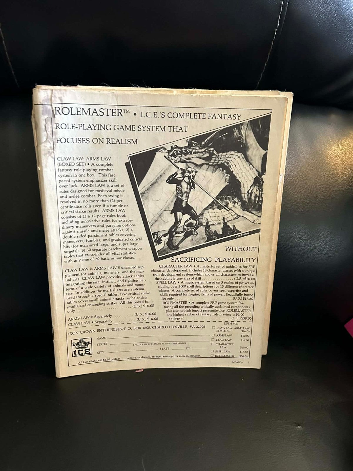 Rolemaster RPG Dragon Magazine I.C.E.'s Complete Fantasy August 1983