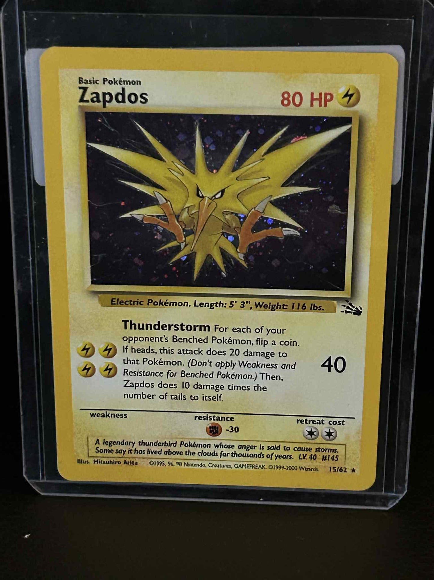 Zapdos - 15/62 - Holo Rare - 1999-2000 Wizards Base Set Copyright Fossil Pokemon