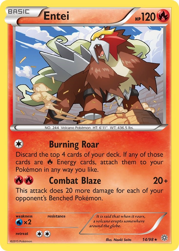 Entei (14) 14/98 XY - Ancient Origins Rare Pokemon Normal Lightly Played English Trading Card