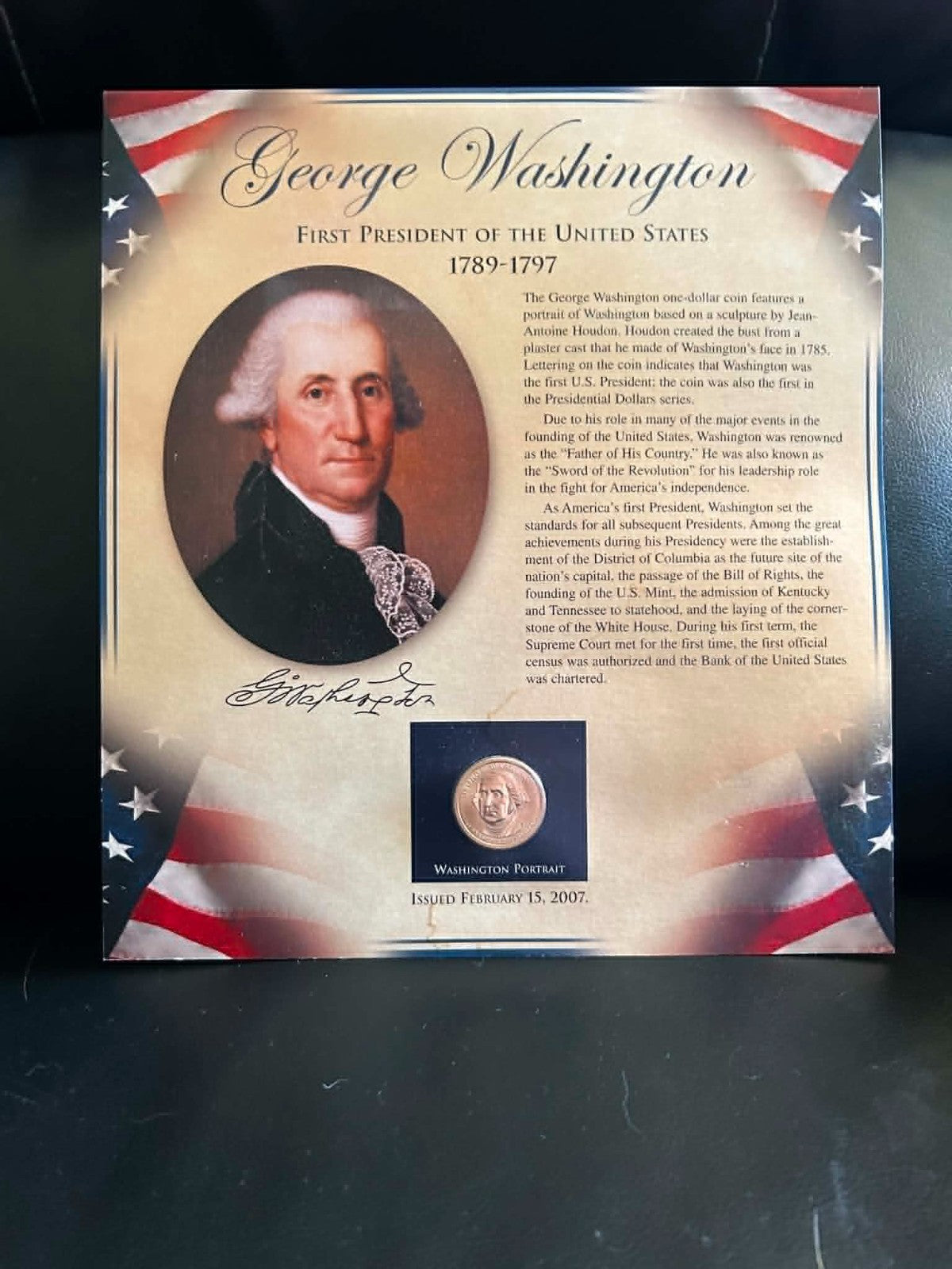 George Washington Presidential 1 Dollar Coin Uncirculated on Card Sealed
