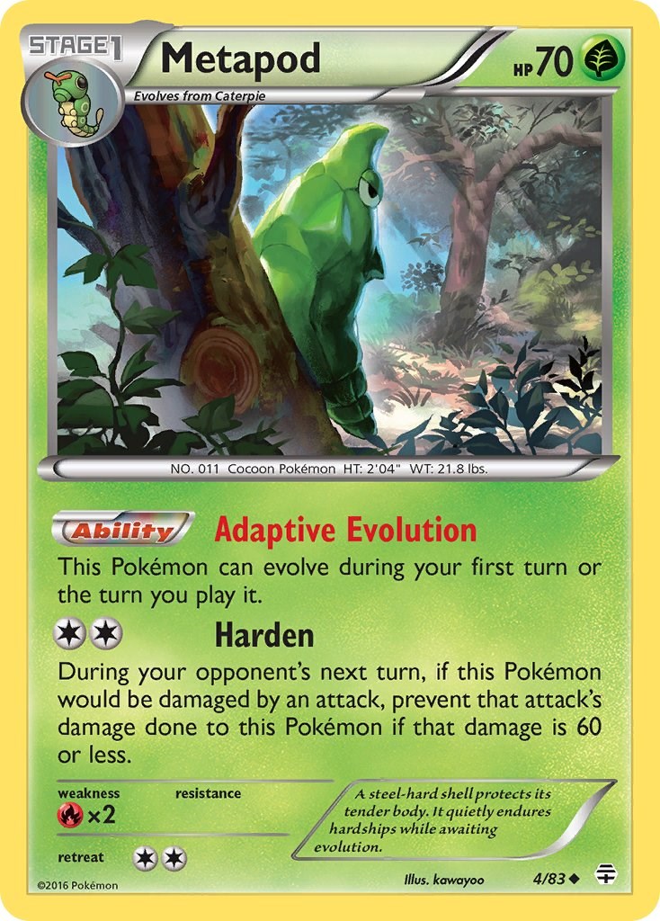 Metapod 4/83 Generations Uncommon Pokemon Normal Lightly Played English Trading Card