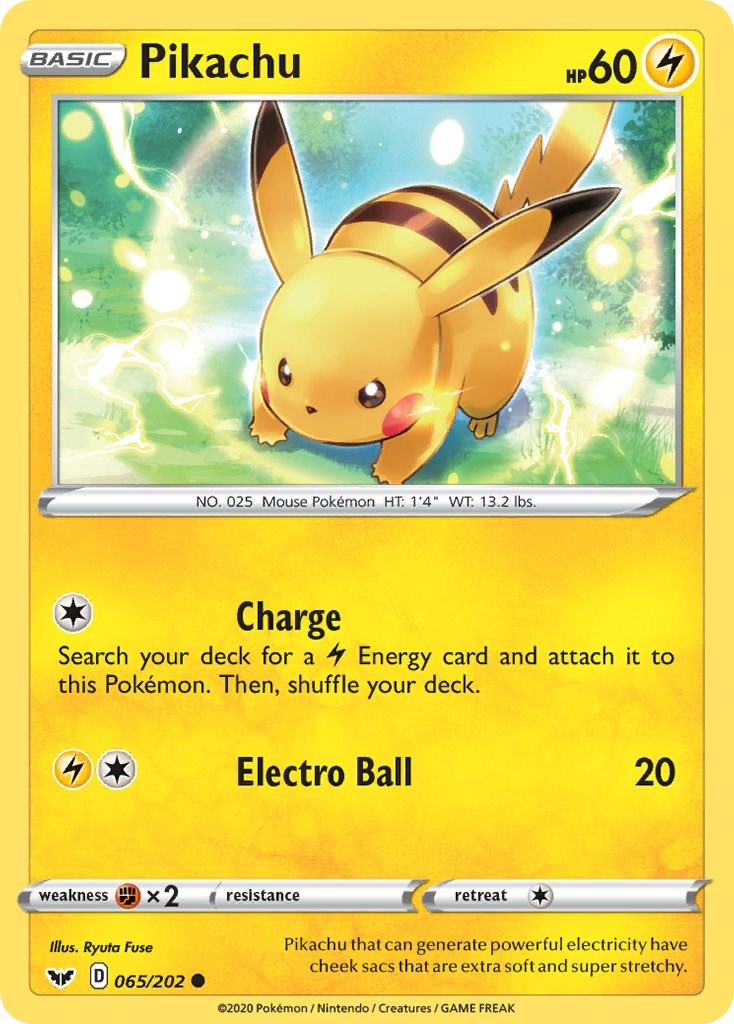 Pikachu 065/202 SWSH01: Sword & Shield Base Set Common Pokemon Normal Lightly Played English Trading Card