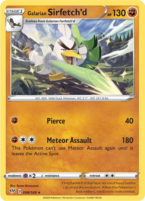 Galarian Sirfetch'd 098/189 SWSH03: Darkness Ablaze Rare Pokemon Normal Lightly Played English Trading Card