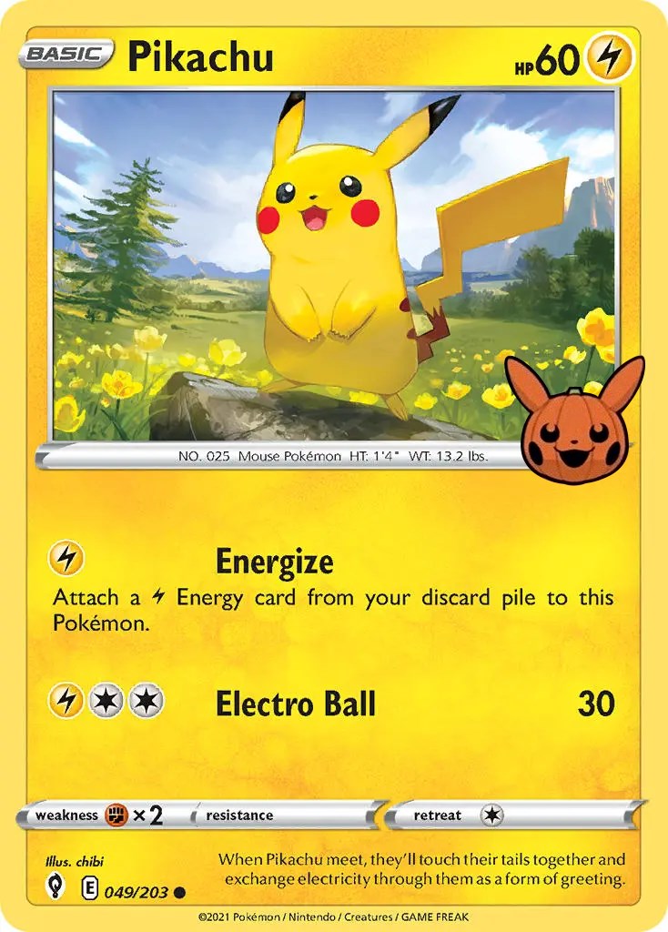 Pikachu 049/203 Trick or Trade BOOster Bundle Promo Pokemon Normal Lightly Played English Trading Card