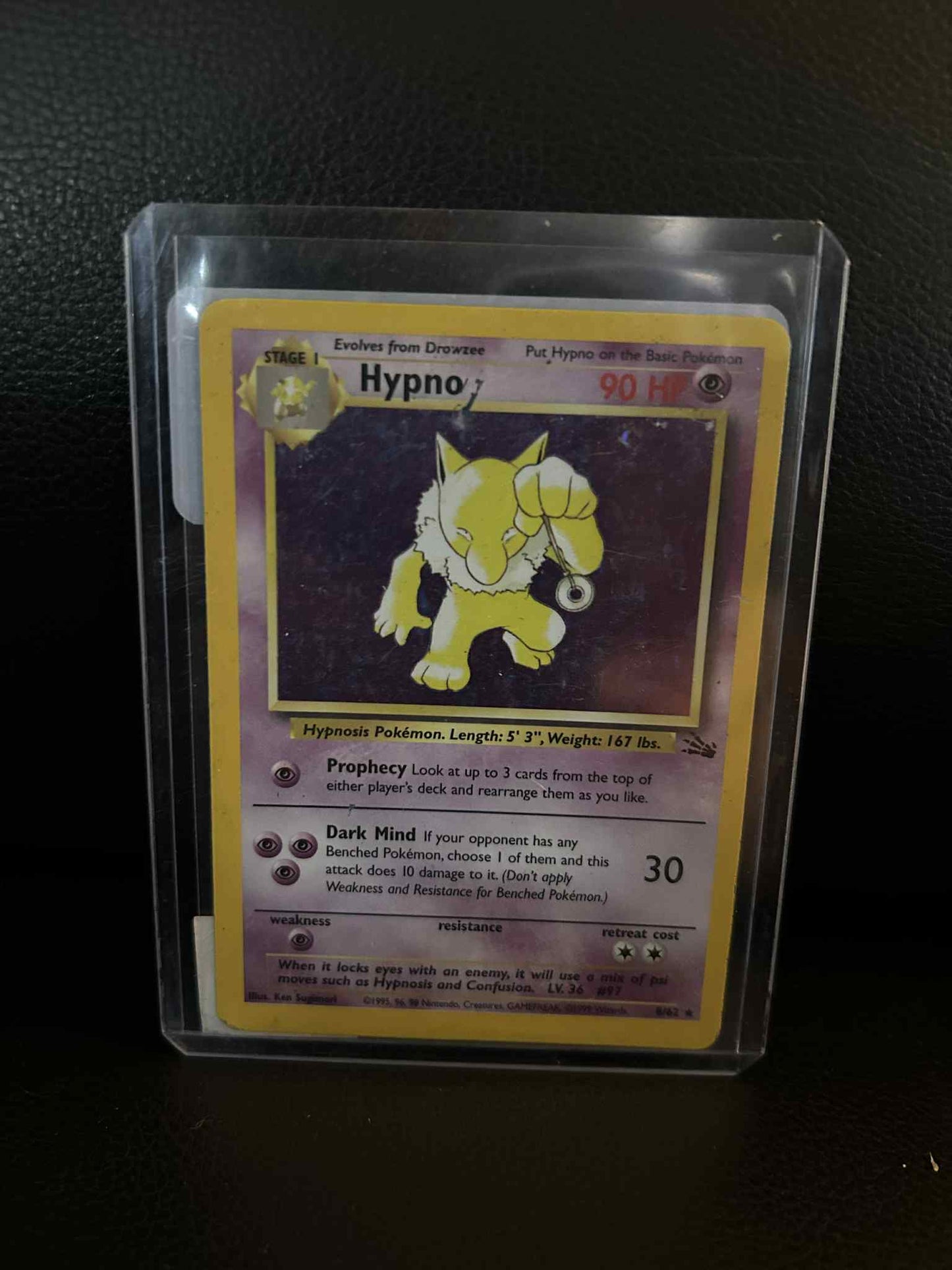Hypno - 8/62 - Holo Rare - Unlimited Edition Fossil Pokemon Damaged, English
