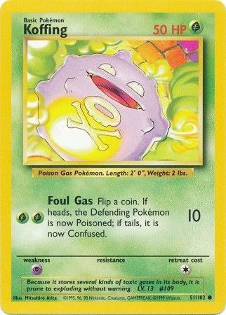 Koffing 051/102 Base Set Common Pokemon Normal Moderately Played English Trading Card