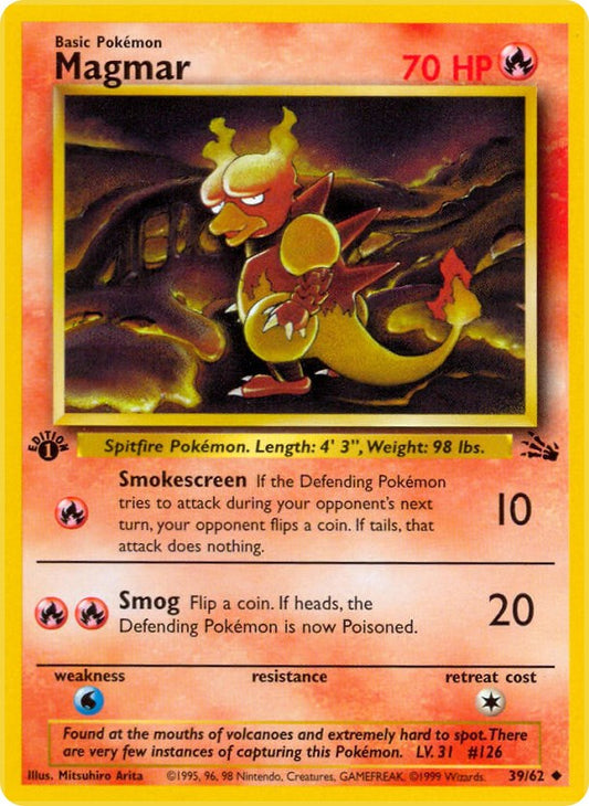 Magmar 39/62 Fossil Uncommon Pokemon Unlimited Moderately Played English Trading Card
