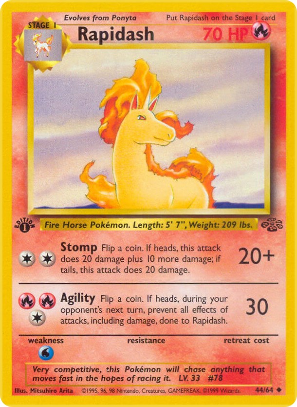 Rapidash 44/64 Jungle Uncommon Pokemon Unlimited Moderately Played English Trading Card