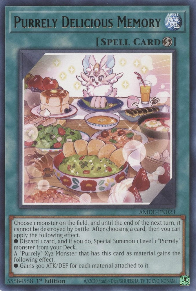 Purrely Delicious Memory AMDE-EN023 Amazing Defenders Rare YuGiOh 1st Edition Lightly Played English Trading Card