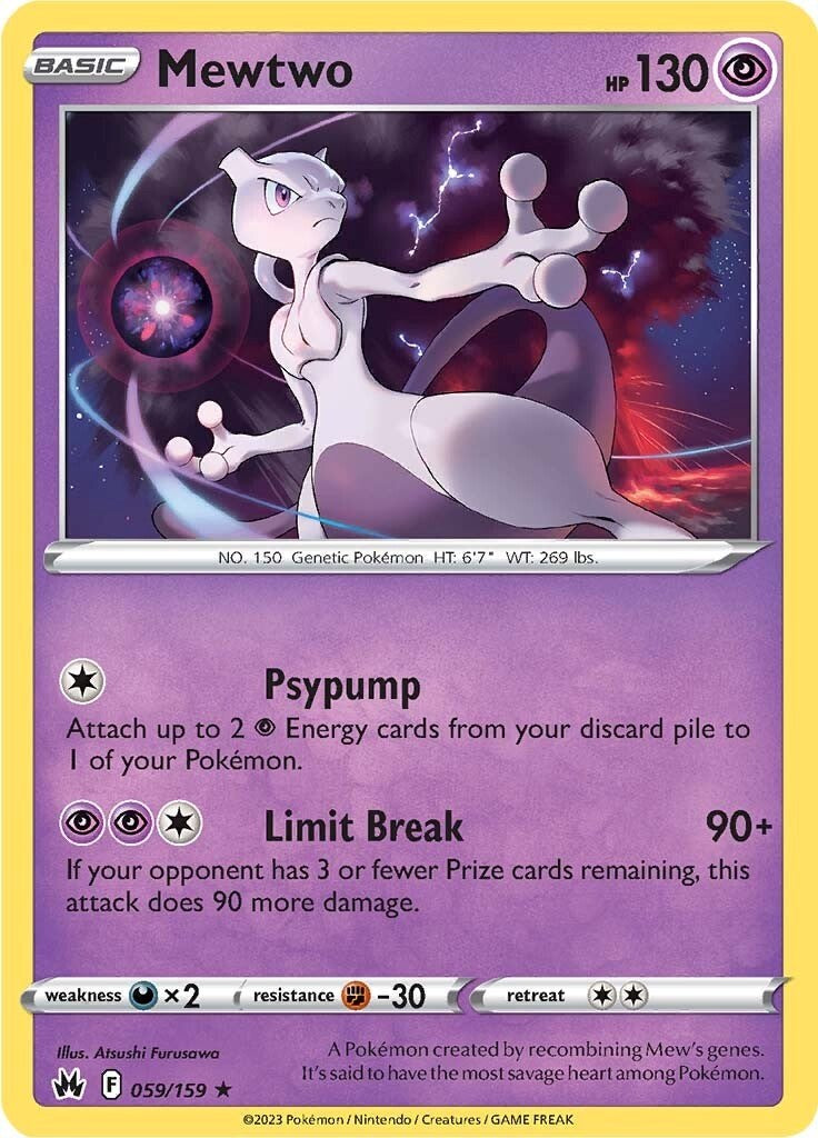 Mewtwo 059/159 SWSH: Crown Zenith Holo Rare Pokemon Reverse Holofoil Lightly Played English Trading Card