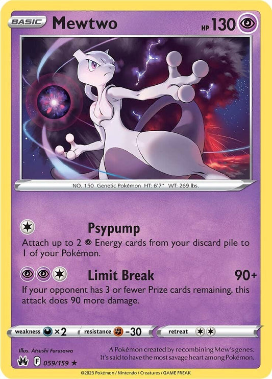 Mewtwo 059/159 SWSH: Crown Zenith Holo Rare Pokemon Reverse Holofoil Lightly Played English Trading Card