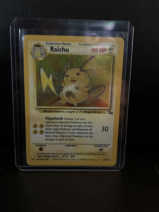 Raichu - 14/62 - Holo Rare - Unlimited Edition Fossil Pokemon Damaged, English