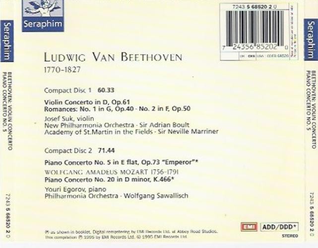 Ludwig van Beethoven, Josef Suk, Youri Egorov - Violin Concerto / Piano Concerto