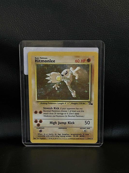 Hitmonlee - 7/62 - Holo Rare - Unlimited Edition Fossil Pokemon Damaged, English