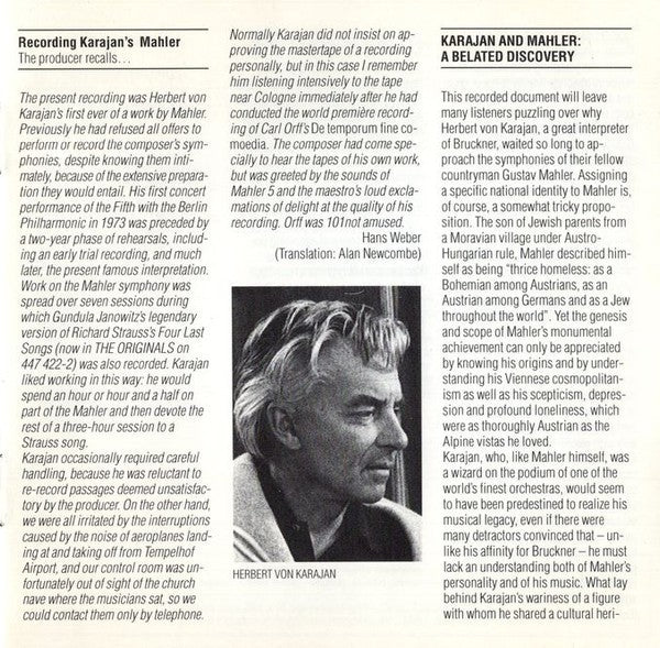 Gustav Mahler, Berliner Philharmoniker, Herbert von Karajan - 5. Symphonie (CD)