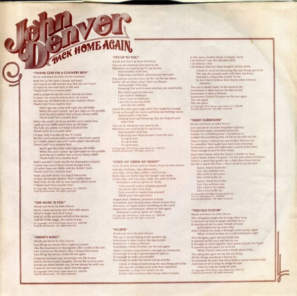 John Denver - Back Home Again (LP) (Very Good Plus (VG+))