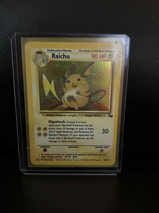 Raichu - 14/62 - Holo Rare - Unlimited Edition Fossil Pokemon Damaged, English