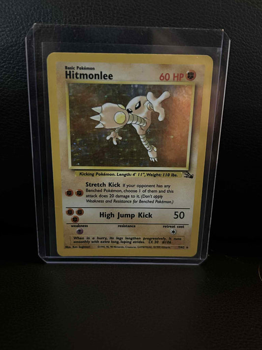 Hitmonlee - 7/62 - Holo Rare - Unlimited Edition Fossil Pokemon Damaged, English