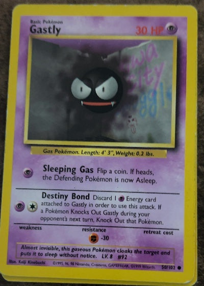 Gastly 050/102 Base Set Common Pokemon Normal Moderately Played English Trading Card