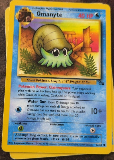 Omanyte 52/62 Fossil Common Pokemon Unlimited Moderately Played English Trading Card