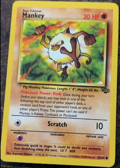 Mankey 55/64 Jungle Common Pokemon Unlimited Moderately Played English Trading Card